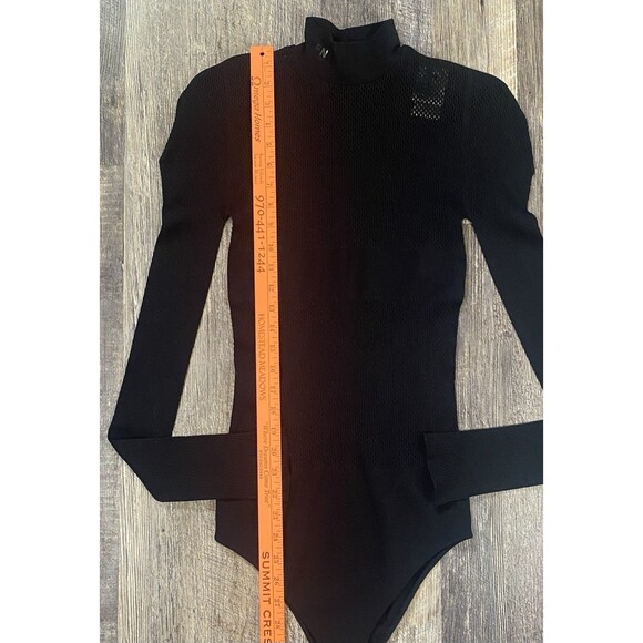 Fendi Black Mesh Mock Neck Logo Bodysuit Women’s Medium Tech Knit Italy FF - Picture 16 of 16